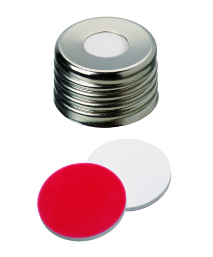 Screw cap 18 mm w/hole, white sil/PTFE, magn., 100