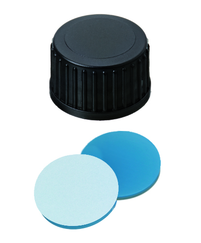 Screw cap 18 mm wo/hole, sil/white PTFE, 100 pcs