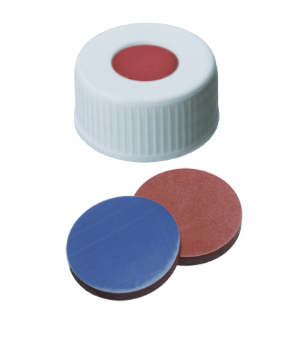 Screw cap 24 mm w/hole, blck, butyl/PTFE, 100