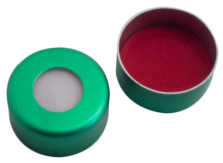 Kapsel 11mm, alu, grøn, Sil/PTFE, 1,3mm, 100stk