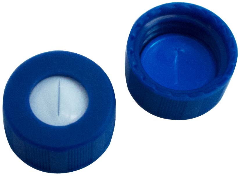 Screw cap 9mm, blue, w/hole, Sil/PTFE, sl, 100pcs