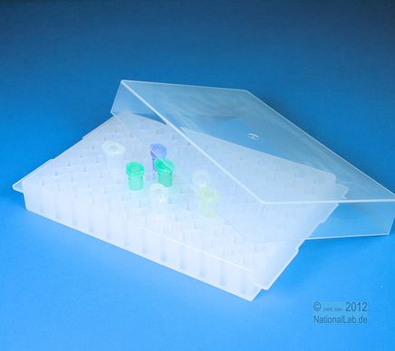 Stativ, mikrorør, m. låg, 8x12 pos., PP, natur