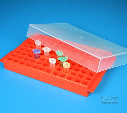 Rack 8x12pos 0.5 & 1.5/2.0 ml, w/lid, PP, orange