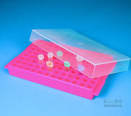 Stativ, mikrorør, m. låg, 8x12 pos., PP, pink