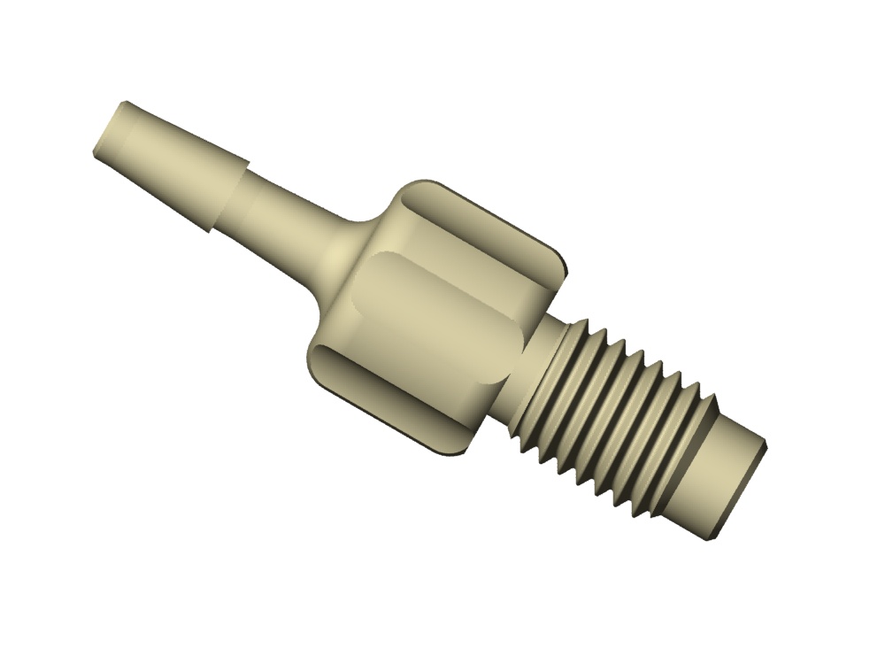 BARBED ADAPTOR, 1/4"-28M, 2,5MM, PEEK,