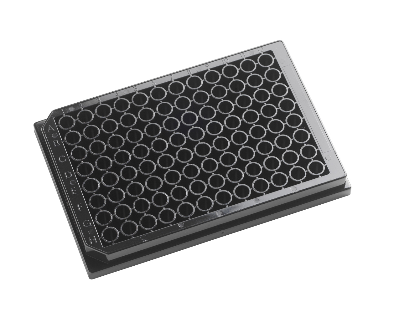 96 pos. plade 350uL, PS, sort, TC, låg, sgl, 50stk