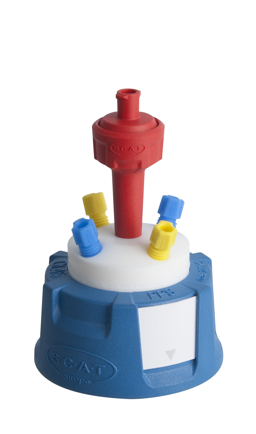 Låg til reservoirflaske GL45, 4x3,2mm m. ventil